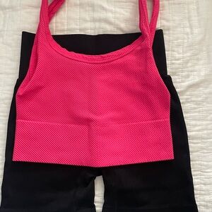 Girls Pink Ribbed Crop Tank Top - Kid Bottoms Set